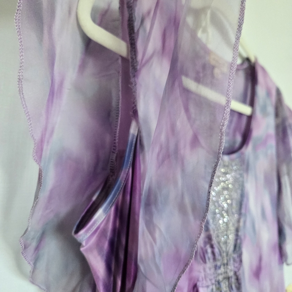 ONE WORLD DRESS MIDI MAXI TIE DYE FLOWY EASTER SPRING FLUTTER SLEEVES NWT LARGE - Picture 5 of 14